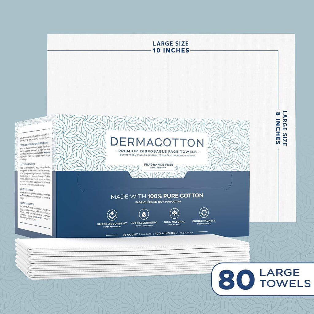 Dermacotton 100% Pure Cotton Face Towels – 240 Count Large Disposable Wash Cloths for Face Washing, Makeup Removal & Acne Care | Ultra Soft, Hypoallergenic & Fragrance-Free