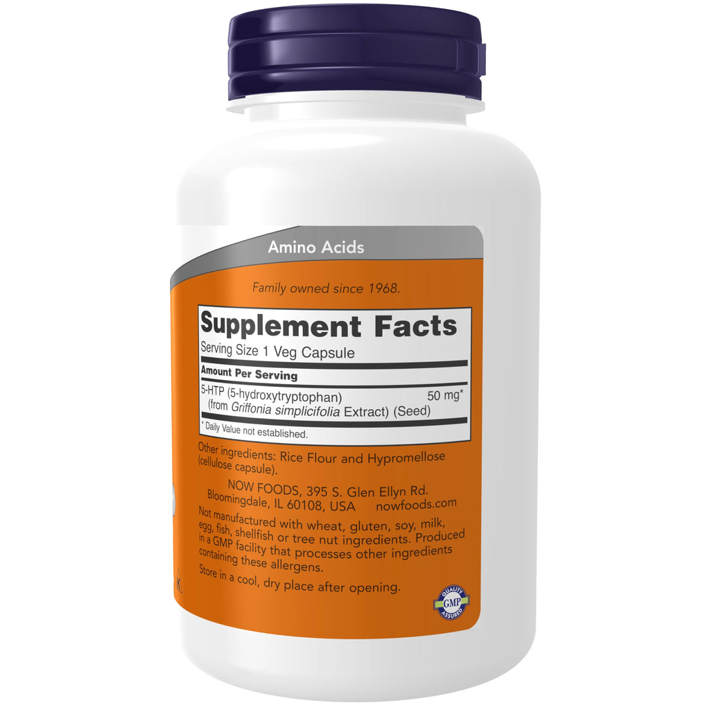 NOW Foods Supplements, 5-HTP (5-hydroxytryptophan) 50 mg, Neurotransmitter Support*, 180 Veg Capsules