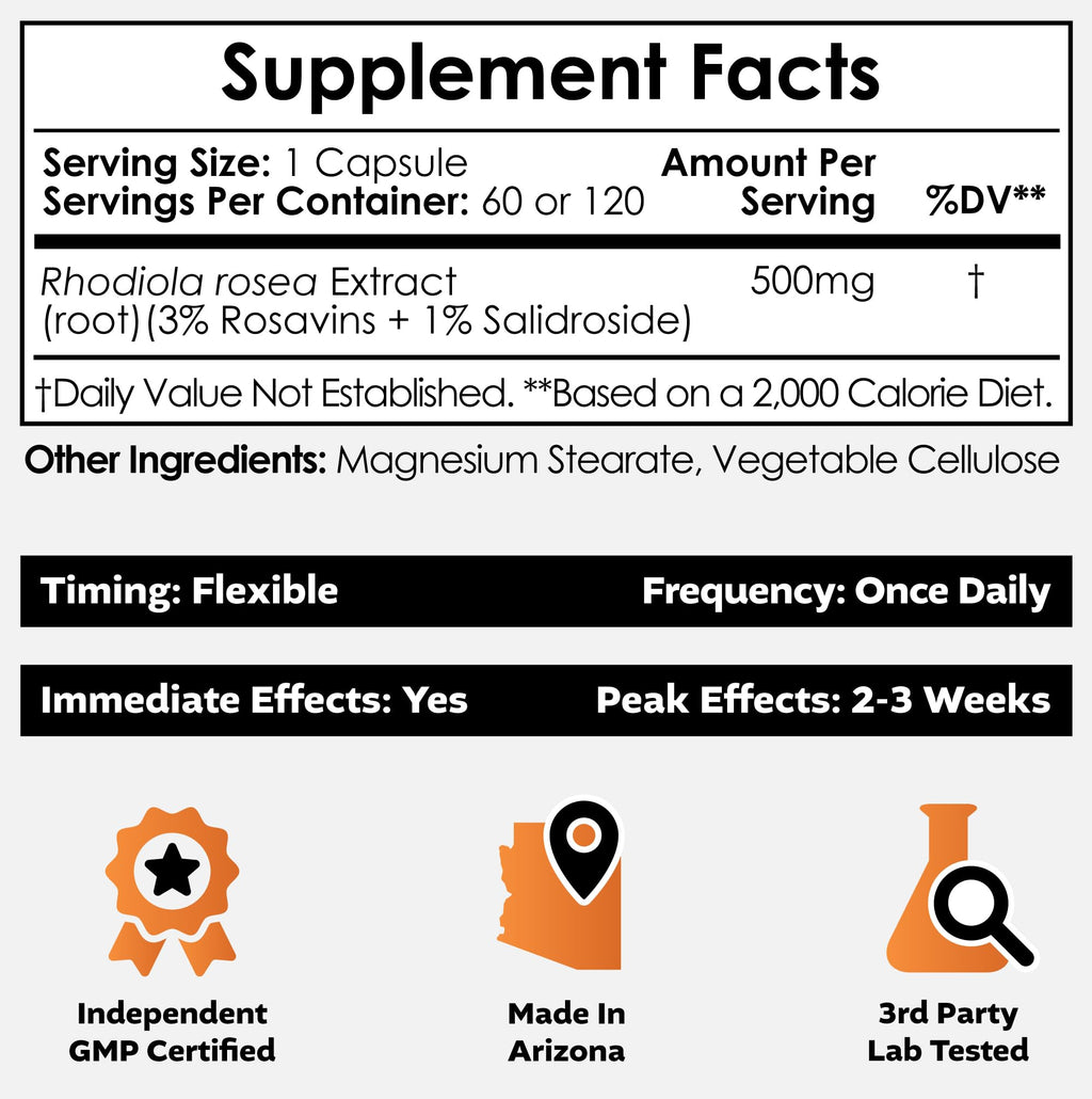 Nootropics Depot Rhodiola Rosea Capsules | 500mg | 3% Rosavins | 60 Count | Adaptogen Herb | Ayurvedic Supplement | Supports Healthy Stress Levels* | Promotes Brain Health*