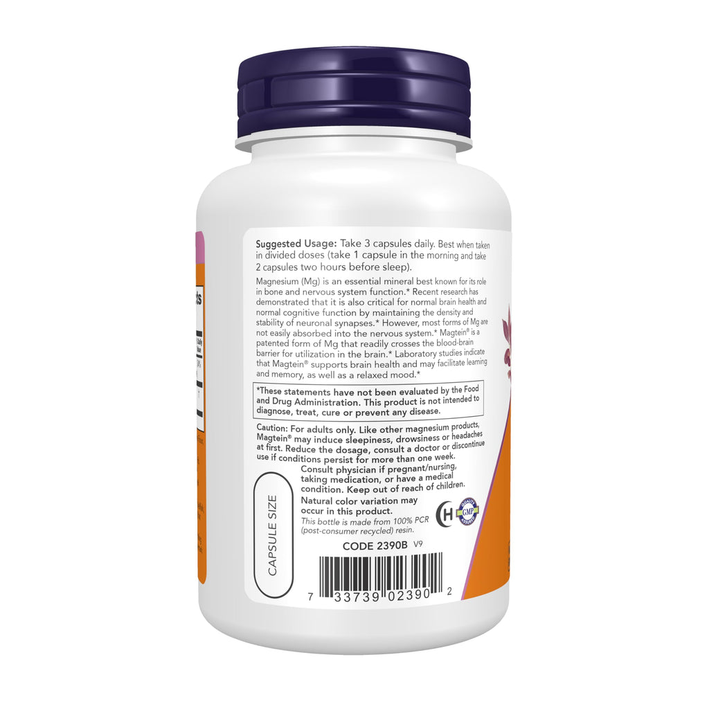 NOW Foods Supplements, Magtein™ with patented form of Magnesium (Mg), Cognitive Support*, 90 Veg Capsules