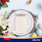 JOLLY CHEF 100 Disposable Hand Towels, Soft and Absorbent Linen Feel Dinner Napkin, Elegant Decorative Paper Guest Towels for Kitchen, Bathroom, Weddings, Parties, Silver and White