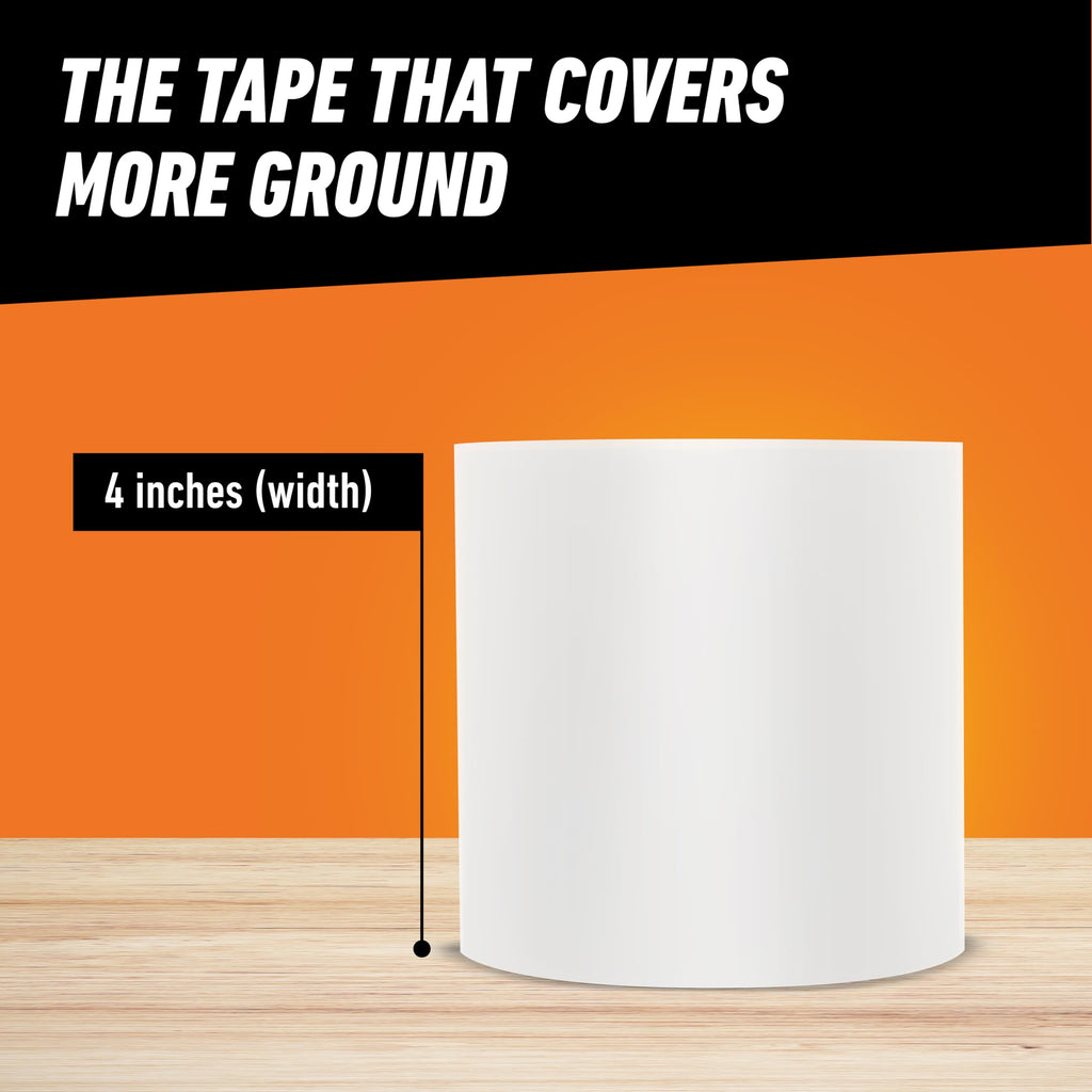 Gorilla Waterproof Patch & Seal Tape, White Tape, 4" x 10' (Pack of 1) - Permanent Weather Resistant Seal for Leaks and Repairs