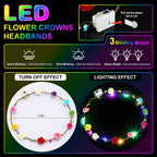 HONLYNE 54 PCS LED Flower Crown Headbands, Light Up Flower Crowns For Women, Glow in the Dark Headband for Wedding Reception Mardi Gras Cosplay Princess Party Favors Birthday Christmas Halloween