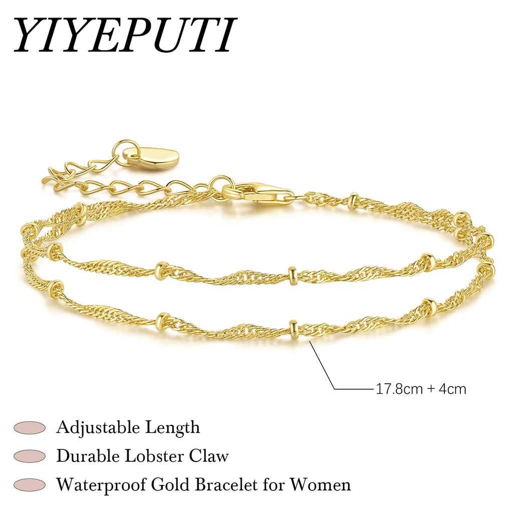 YIYEPUTI 14K Gold Bracelets for Women Double-Layer Gold Bracelets for Women