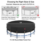 QH.HOME 12Ft Round Pool Cover,Super Windproof Ratchet Straps (1,500lb Break Strength)-Effective Installation/Removal,Pool Cover for Above Ground Pools,Snug Fit,Blocks Leaves, Sun & Water