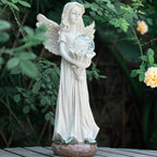 Garden Angels Outdoor Statue, Solar Angel with Crackled Glass Globe
