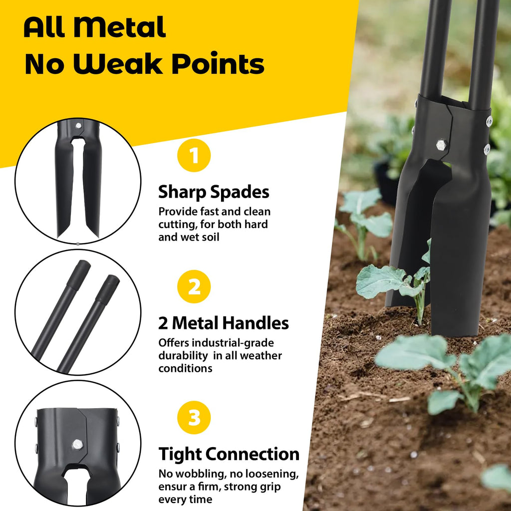 Post Hole Digger Tool, Heavy Duty Post Hole Digger with 55 Inch Handle, Dual Sharp Blades for Soil Plugging, Digging, Cultivating, Weeding, Manual Post Hole Digging Tool Garden Shovel, Black