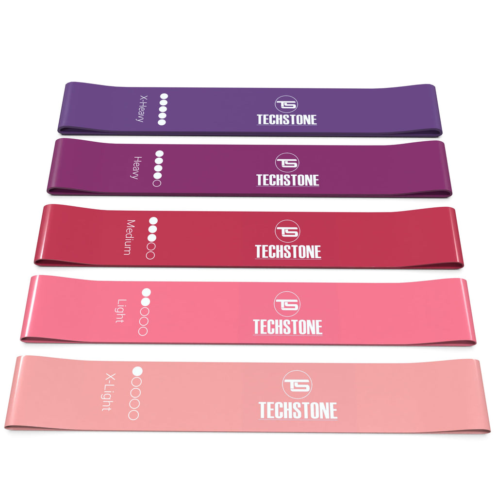 TechStone Resistance Bands Set for Men and Women, Pack of 5 Different Levels Elastic Band for Home Gym Long Exercise Workout ��� Great Fitness Equipment for Training, Yoga ��� Free Carrying Bag (Red)