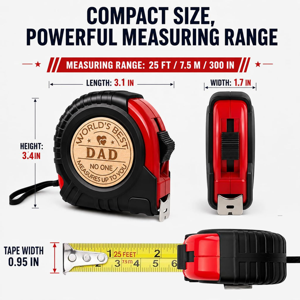 Fathers Day Dad Gifts from Daughter Son, Dad Gifts Personalized Engraved Tape Measure Birthday Woodworking Carpenter Tool Gifts for Men 25FT/7.5m (Dad)