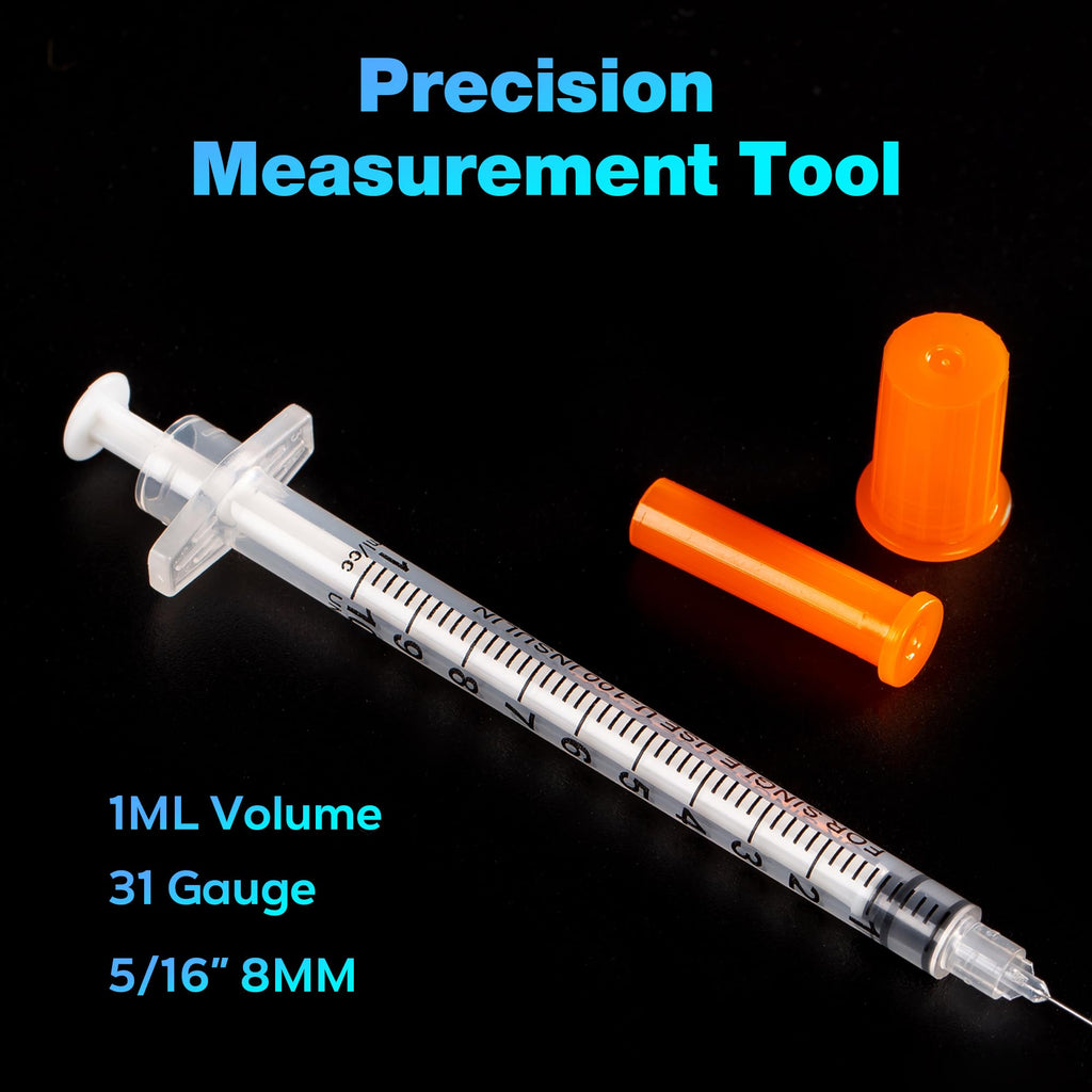 1ml/cc 31G Syringe 5/16" (8mm) Needle, Disposable Individual Package