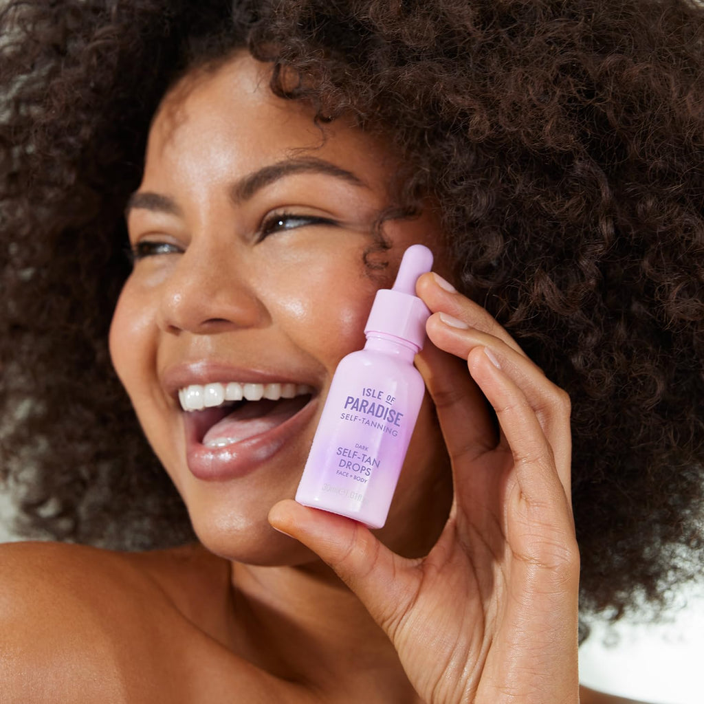Isle of Paradise Self Tanning Face & Body Drops- Dark, Self Tanner Drops for a Natural Bronze, Long-lasting Tan, Cruelty Free, Fragrance Free & Dermatologist-Approved, 1.01 fl. oz
