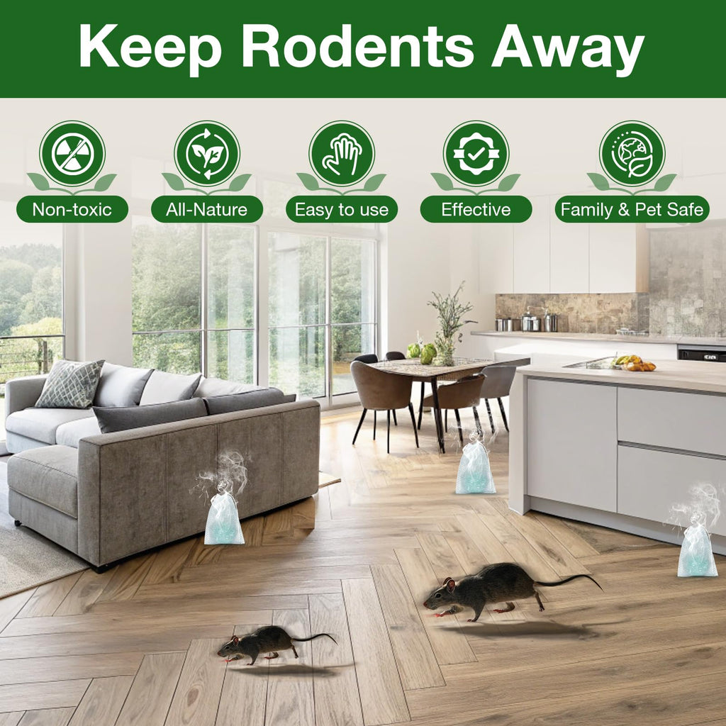 Mouse Rodent Repellent,25 Pack Peppermint Oil Mouse Traps for Rat Mice, Ant, Roach, Spider, Squirrel, Nature Mouse Deterrent for Indoor Outdoor Use, for Garden & Home, Family & Pet Safe GR