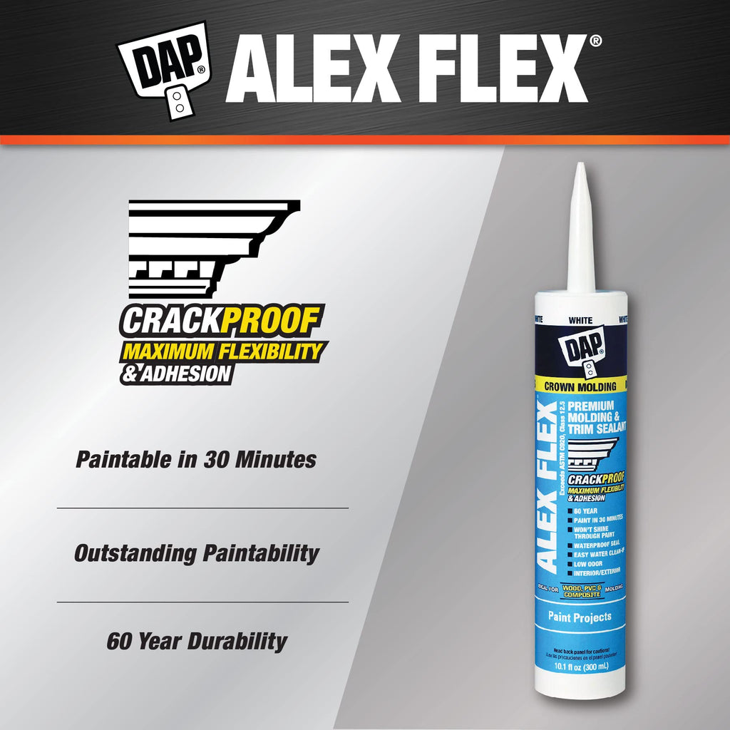DAP Alex Flex Premium Molding & Trim Siliconized Sealant, White, 10.1 Oz (7079818542)