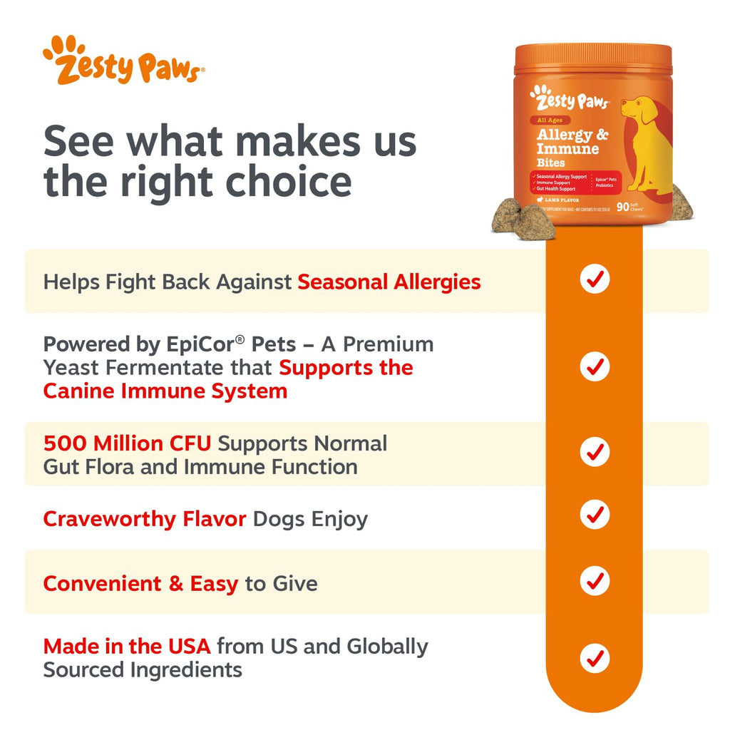 Zesty Paws Dog Allergy Chews - Dog Allergy Relief, Lamb, 90 Ct