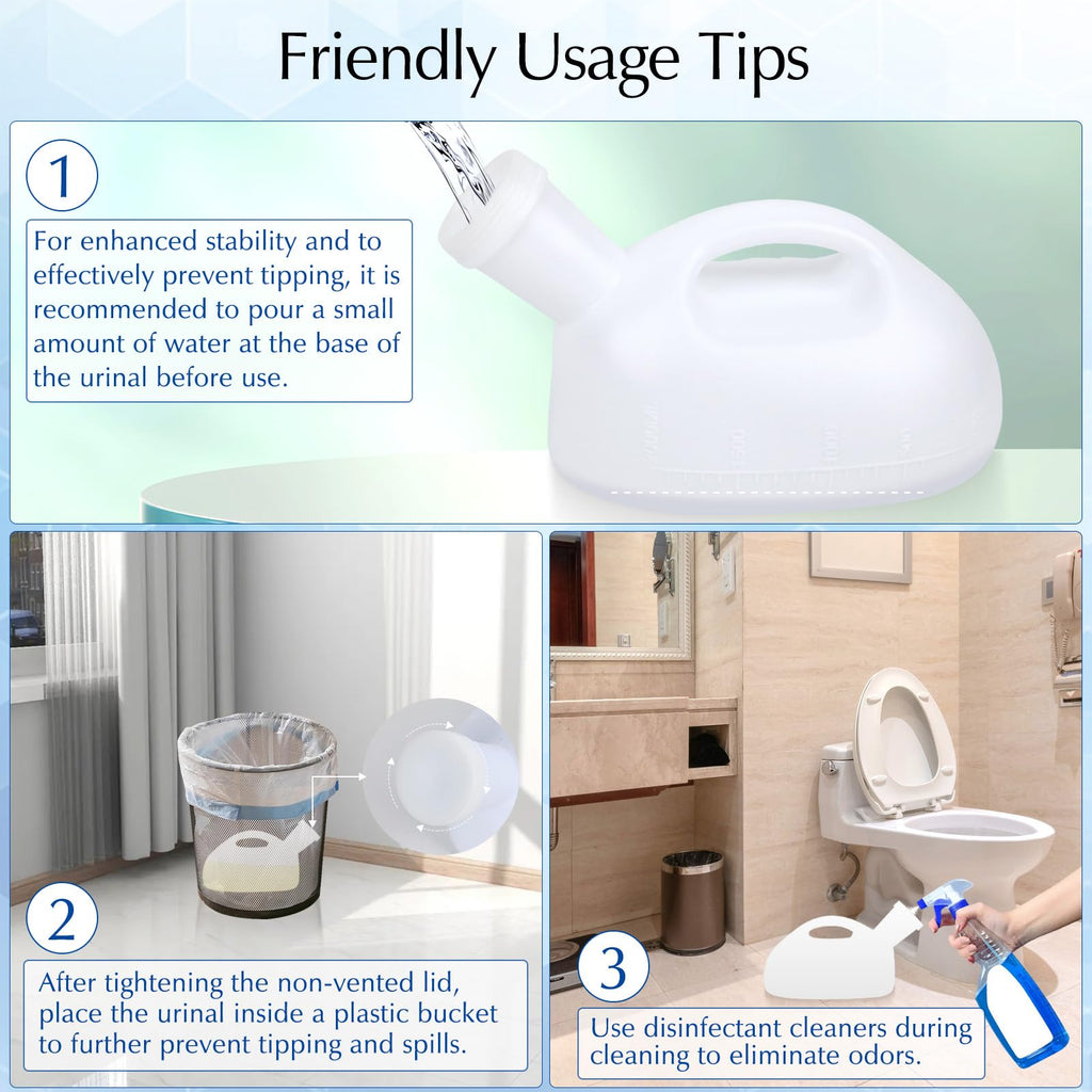 Portable Urinals for Men, OOCOME Men Urinal Bottle Spill Proof Reusable Male Pee Bottle Camping Toilet Thicken Men's Potty 2000 ml 47.2" Long Tube with Lid