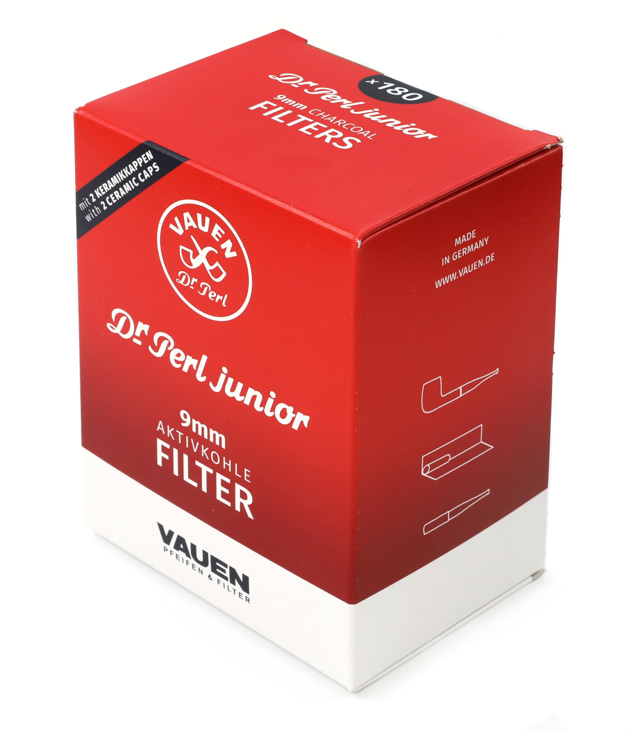 VAUEN Dr. Perl Junior 9mm Charcoal Pipe Filters, 180 Count Value Pack