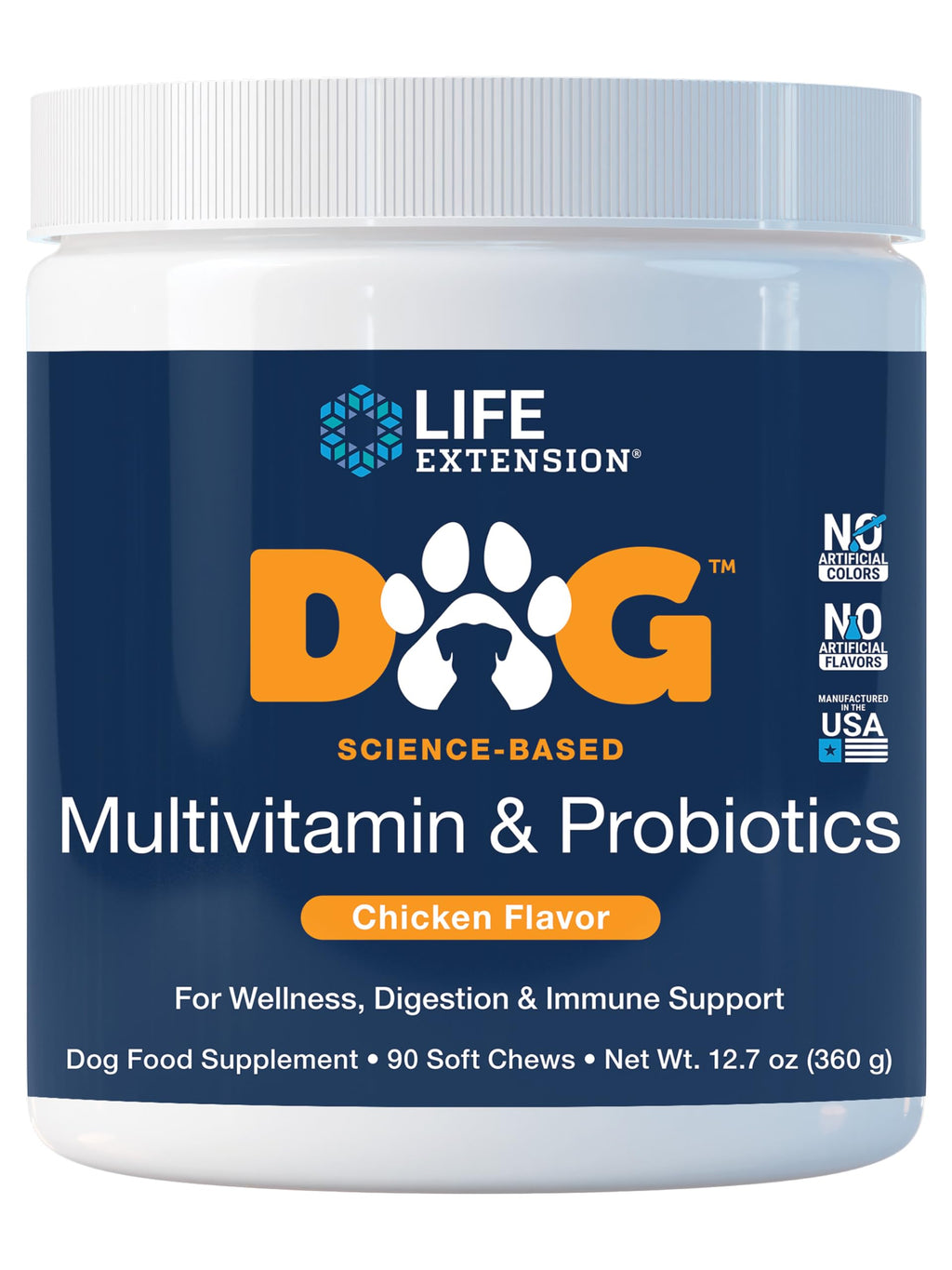 Life Extension Dog Multivitamin & Probiotics - Dog Food Supplement for Overall Health, Digestion and Immune Support - Vitamins, Probiotic Blend, Colostrum (Bovine) - 90 Soft Chews
