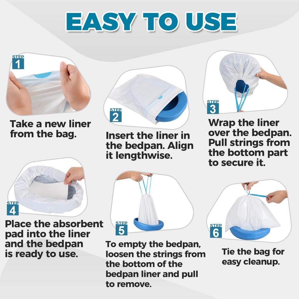 70 Pack Bedpan Liners Disposable Commode Liners with Absorbent Pads – Bedpans or Bedside Commode Bags – Bed Pan Liners for Elderly Females, Men, Women - Bed Pans Liner Nursing Homes and Hospitals