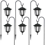 Dynaming 6 Pack Solar Flame Hanging Lights Outdoor, Halloween Solar Flickering Flame LED Garden Lanterns with 6 x 38 Inch Shepherd Hooks, Christmas Lighting for Lawn Patio Yard Pathway Driveway
