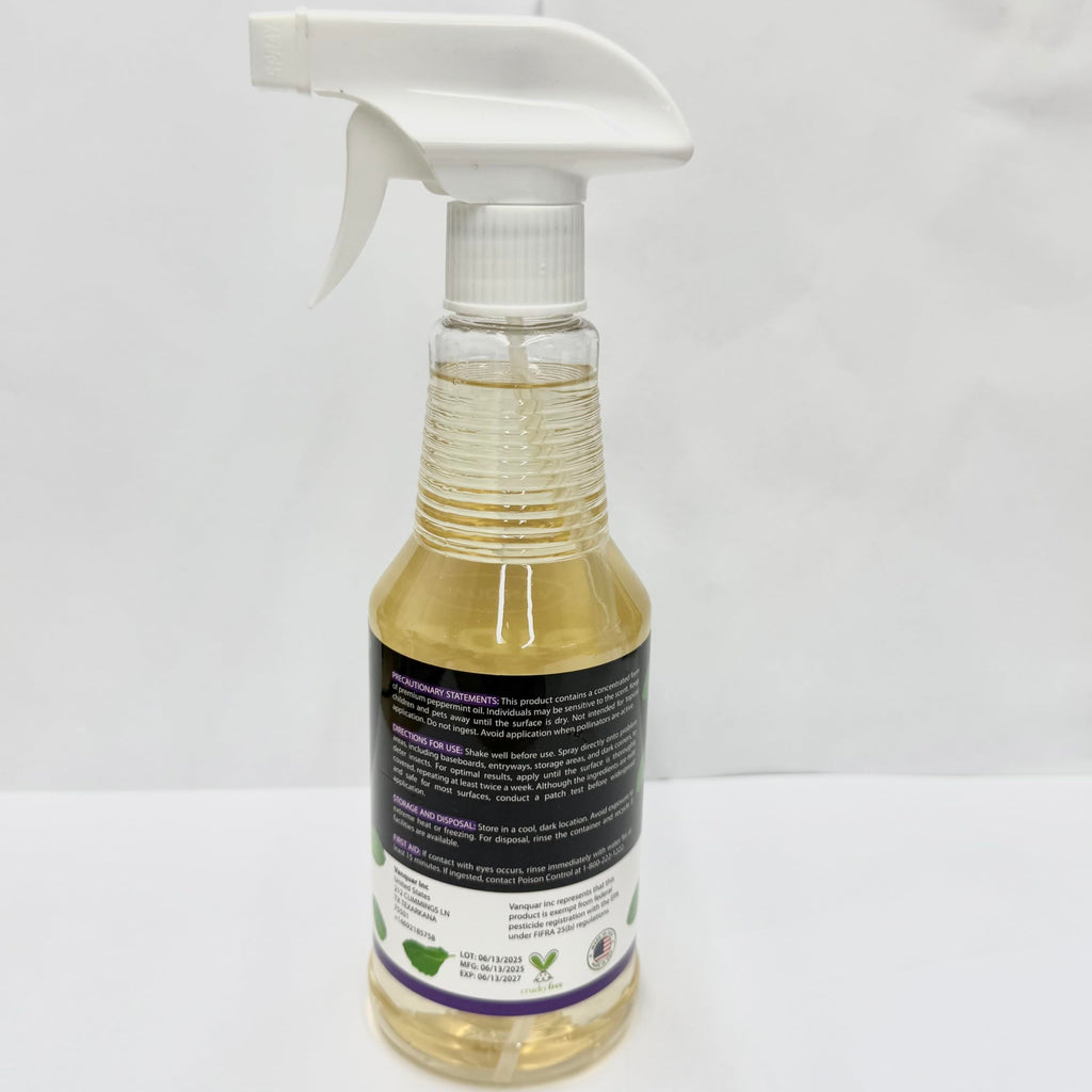 VANQUAR Peppermint Oil Insect & Spider Repellent Spray - All-Natural, Pet-Safe Bug Control for Home, Kitchen & Garden - 16 oz