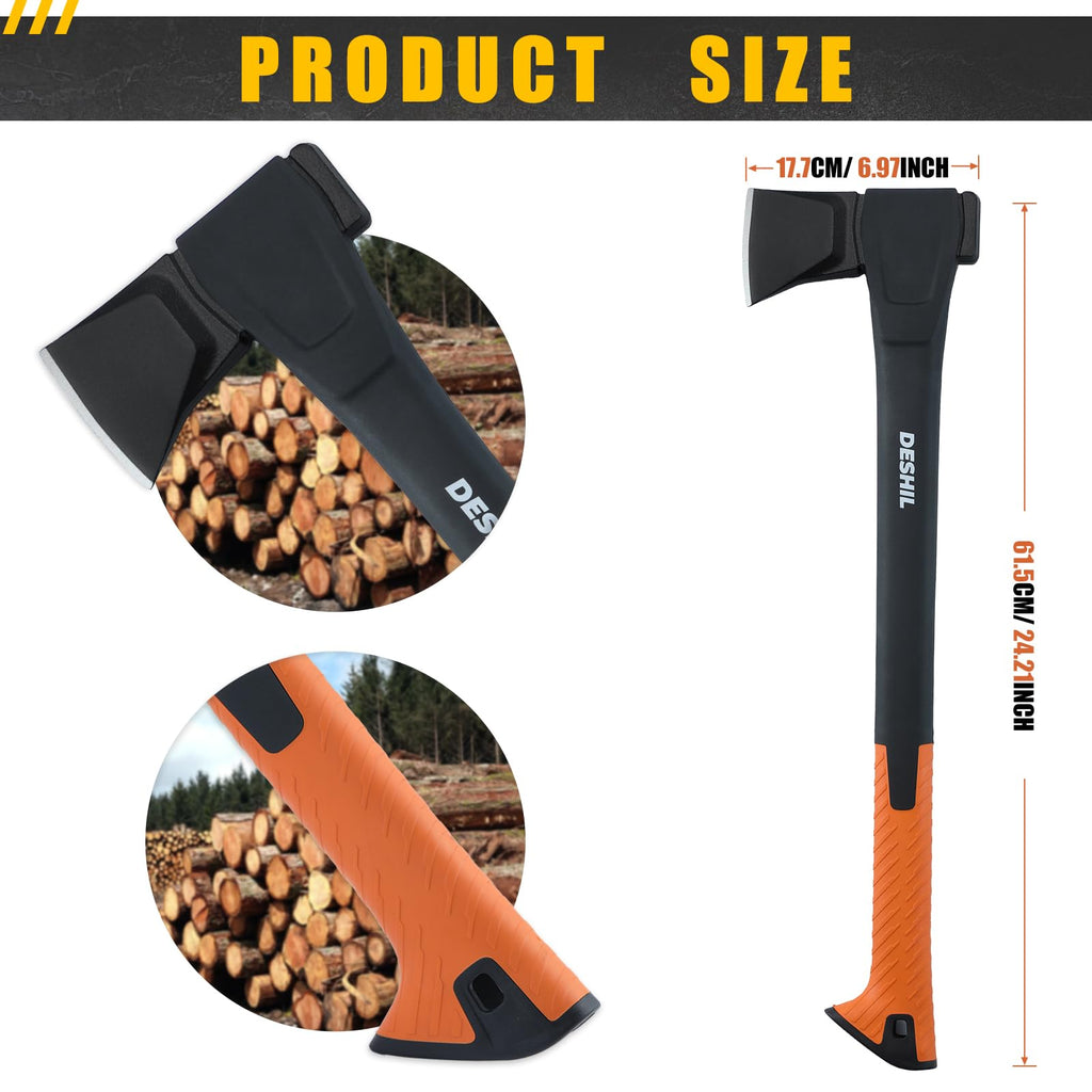 X17 Wood Splitting Axe, 24” Camping Outdoor Hatchet for Wood Splitting and Kindling, Forged Carbon Steel Heat Treated Hand Maul Tool, Nylon Hollow Handle Shock Reduction Handle