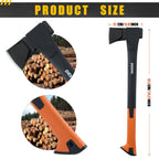 X17 Wood Splitting Axe, 24” Camping Outdoor Hatchet for Wood Splitting and Kindling, Forged Carbon Steel Heat Treated Hand Maul Tool, Nylon Hollow Handle Shock Reduction Handle