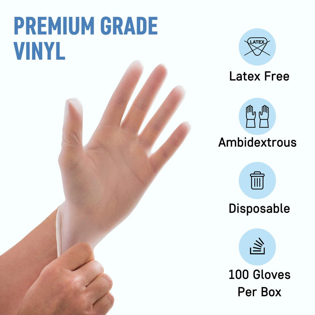 Powder Free Disposable Gloves Small, [1000 Count] - 4 Mil Clear Vinyl Gloves- Extra Strong, 4 Mil Thick - Latex Free, Food Safe, Medical Exam Gloves, Cleaning Gloves - 10 Boxes of 100
