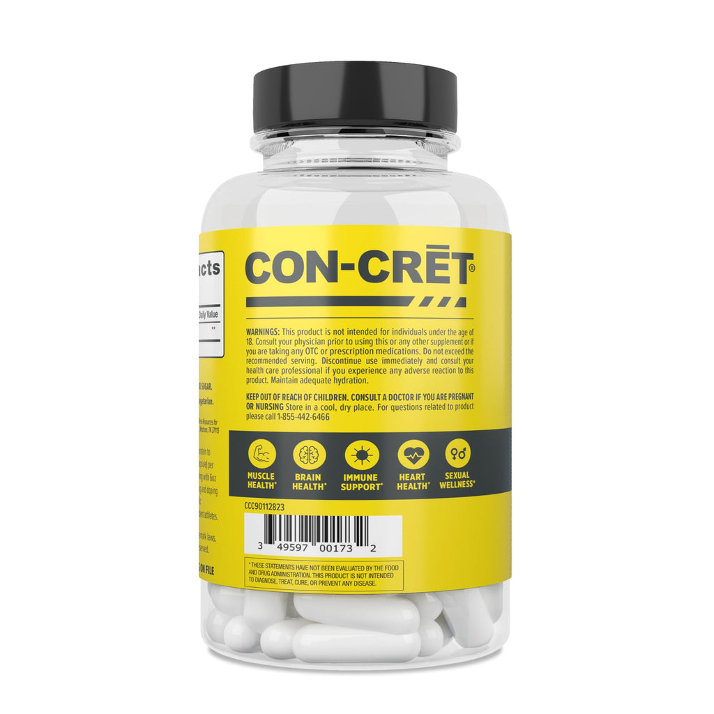 CON-CRET Creatine HCl Capsules | Muscle, Cognitive, Cellular Energy Support | No Bloating or Cramps | USA Made & NSF Certified | Creatine Pills (72ct)