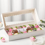 Ocmoiy 20 Pack Cookie Boxes, 16x6.5x2.5 Inch Bakery Boxes with Window, Auto-Popup Treat Box for Chocolate Covered Strawberries, Cocoa Bombs, Donuts, Muffins, Pastries