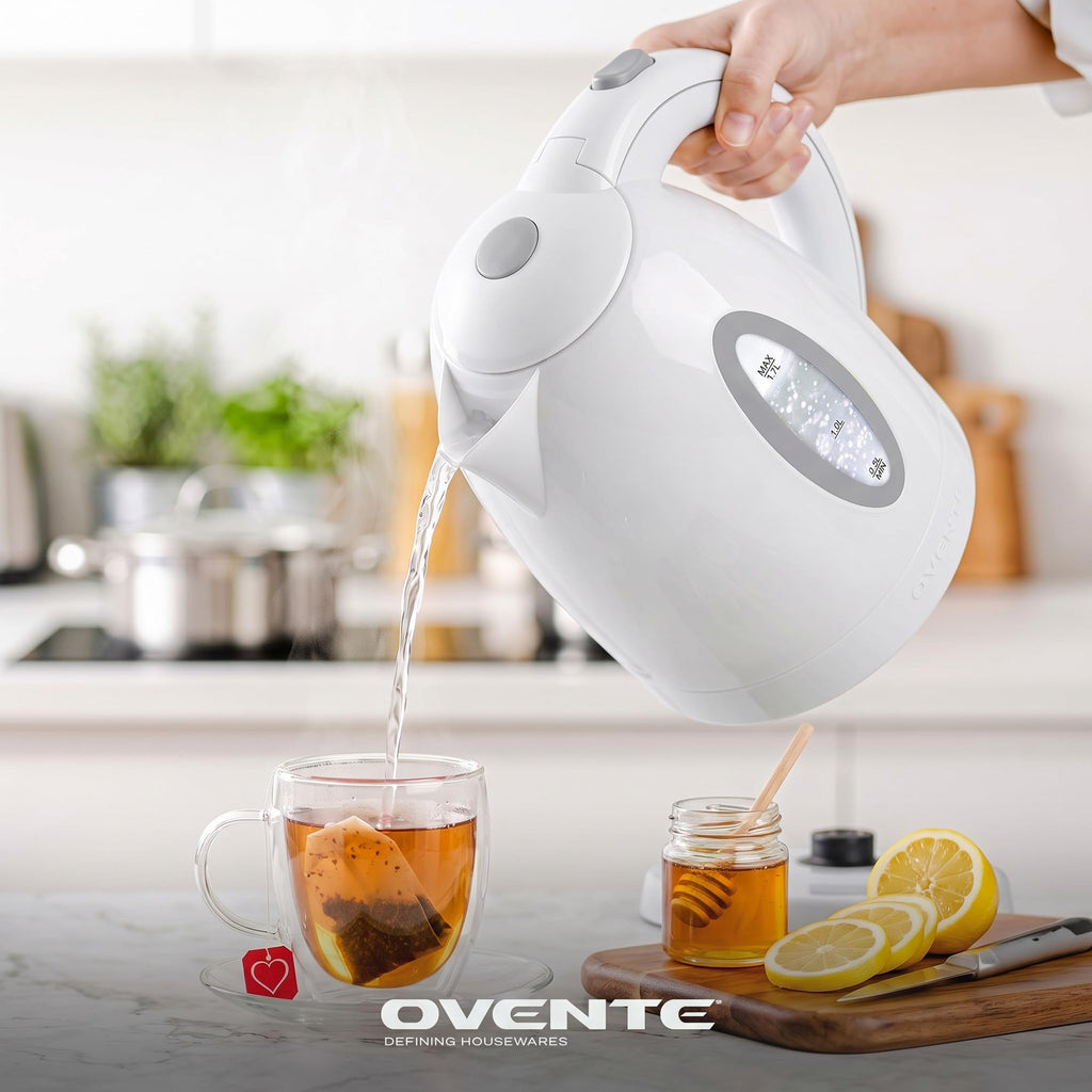 OVENTE 1.7L Electric Tea Kettle, Fast Boiling Water Heater, White KP72W