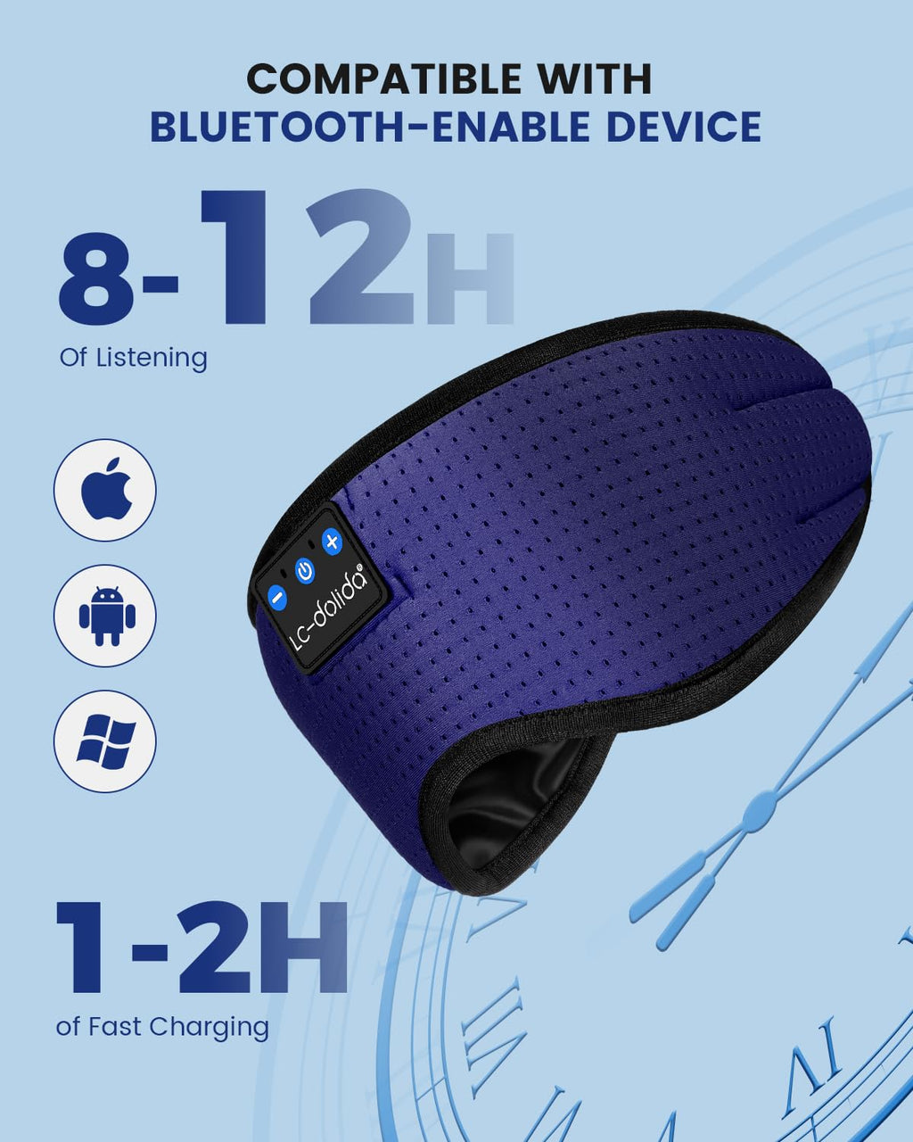 LC-dolida Sleep Headphones, Sleep Mask Bluetooth Wireless Music Eye Mask, Sleeping Headphones for Side Sleepers Sleep Mask with Bluetooth Headphones Ultra-Thin Stereo Speakers Perfect for Sleeping