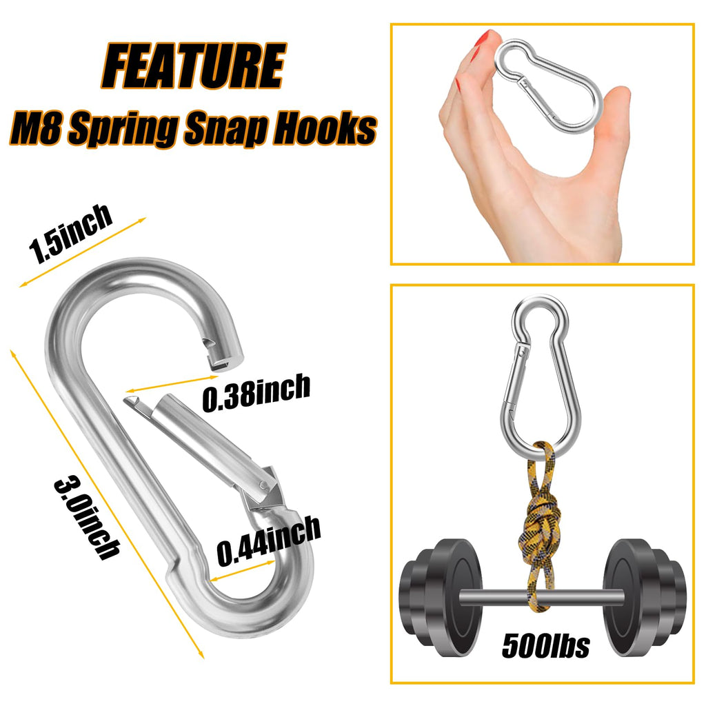 60PCS 3" Heavy Duty Spring Snap Hook, M8 5/16" Galvanized Steel Snap Hook Carabiner Quick Link Carabiner Clip, 500LBS Holding Capacity Quick Link Keychain for Swing Hammock Gym Outdoor