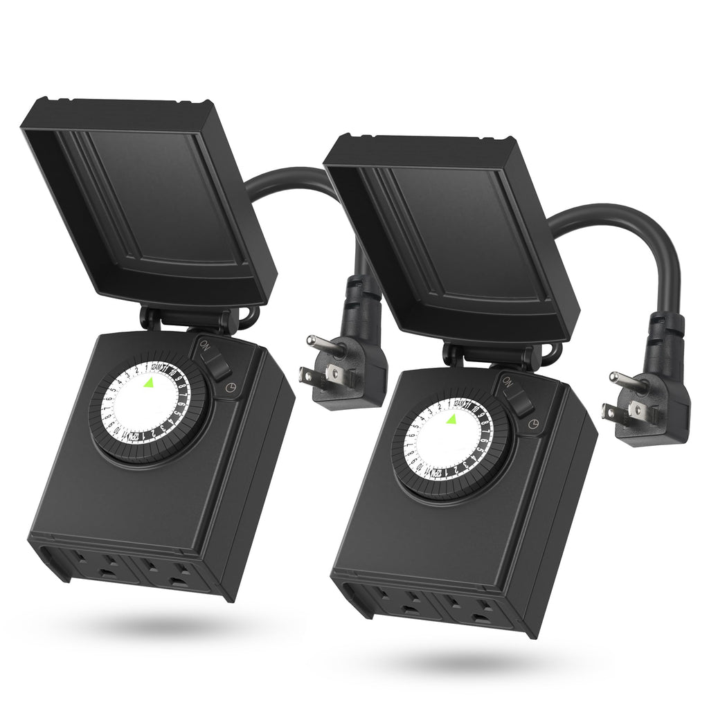 BN-LINK Outdoor 24-Hour Mechanical Timer Outlet, 2 Grounded Outlets, 2 Pack