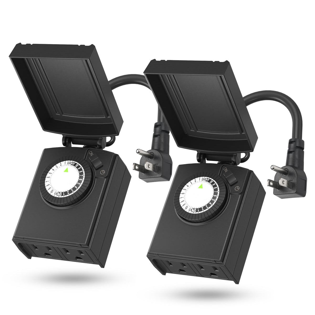 BN-LINK Outdoor 24-Hour Mechanical Timer Outlet, 2 Grounded Outlets, 2 Pack