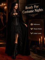 Vampire Super Long Shawl,Halloween Black Cloak Adult Hooded Cape