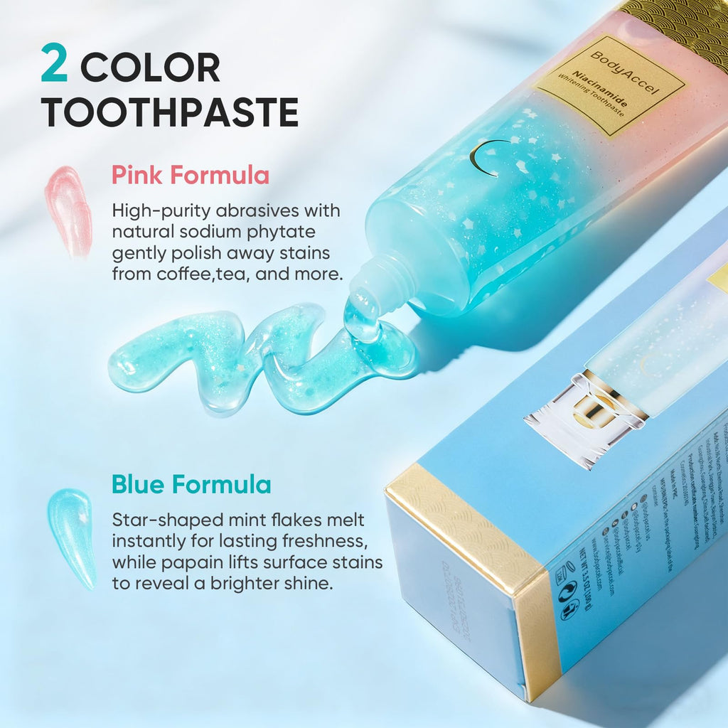 BodyAccel Niacinamide Whitening Toothpaste – Natural Whitening Toothpaste with Niacinamide, Gentle Formula for Brighter Teeth & Fresh Breath, 2-Pack (2)