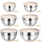 Mixing Bowls with Airtight Lids Set, 26PCS Stainless Steel Khaki Bowls with Grater Attachments, Non-Slip Bottoms & Kitchen Gadgets Set, Size 7, 4, 2.5, 2.0,1.5, 1QT, Great for Mixing & Serving