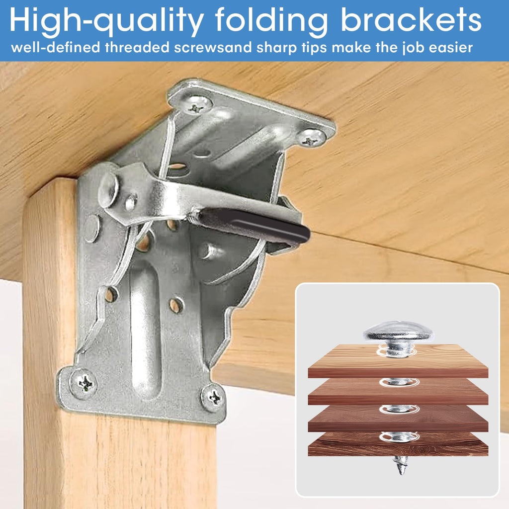 4 Pack Locking Hinge for Folding Leg Brackets,Heavy Duty Folding Brackets 90 Degree Self Locking Folding Hinge for Table Legs Furniture（Silver）