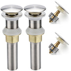 Rockgoya Bathroom Sink Drain,2 Pack Drain Stopper Bathroom Sink Without Overflow,Pop Up Drain Assembly with Detachable Strainer Basket,Built-in Anti-Clogging Strainer,Stainless Steel Brushed Nickel