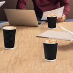 Lamosi 12 oz Disposable Coffee Cups - 120 Pack, Insulated Corrugated Paper Cups 12 oz, Kraft Ripple Wall Cups for Hot Beverage or Cold Drinks Office/Home/Party/Travel/Cafe (Black)