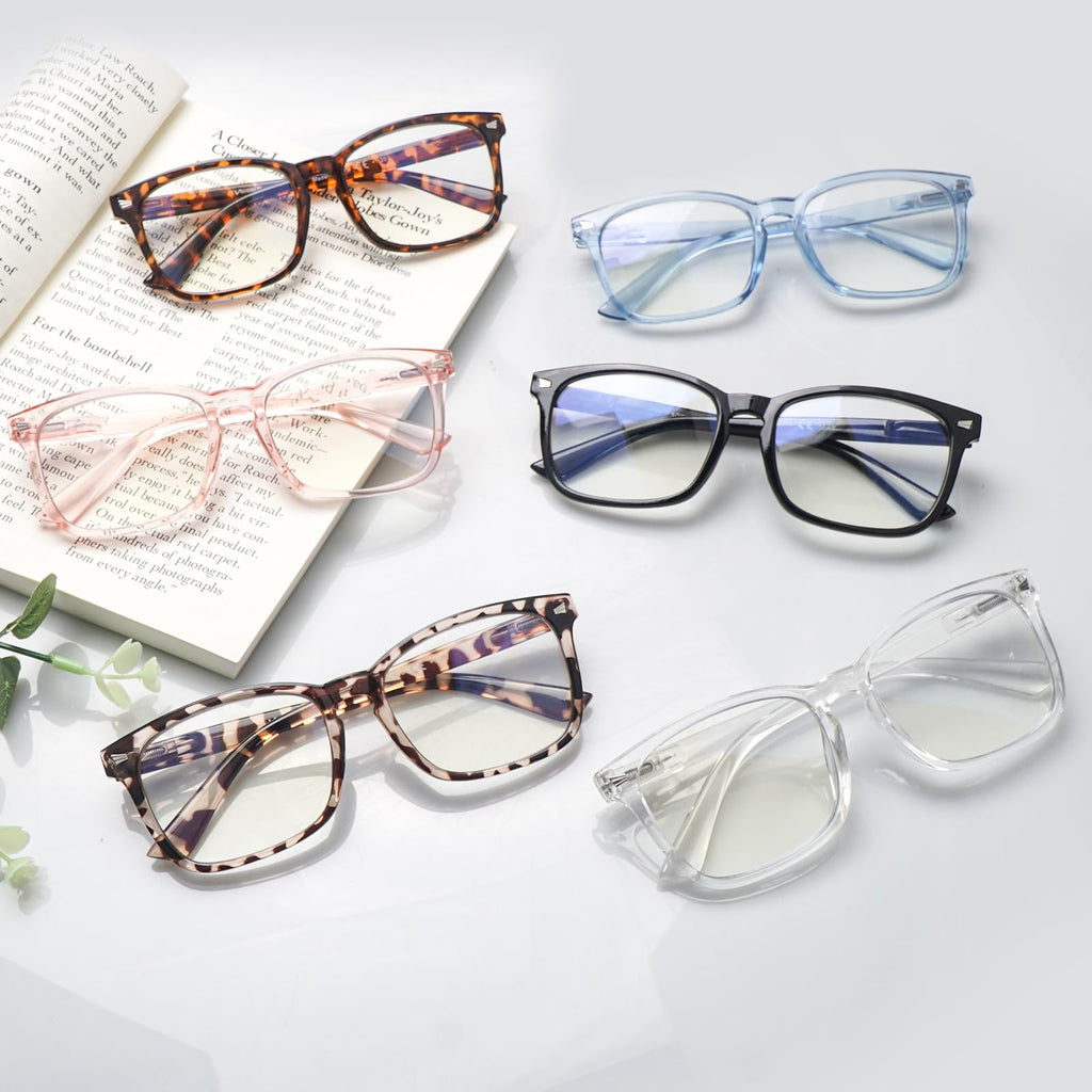 VIDEBLA 6 Pack Progressive Multifocus Reading Glasses for Women Men Blue Light Blocking Reading Glasses Spring Hinge Readers (Mix-5(6glasses 6 Holster), 2.50, x)