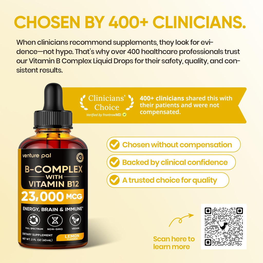 Venture Pal Vitamin B Complex Liquid Drops, B12 Methylcobalamin | B9 Folic | B1,B2,B3,B5,B6,B15 - Vitamin C, Choline, Inositol, Immune & Energy Metabolism, Brain & Heart Support
