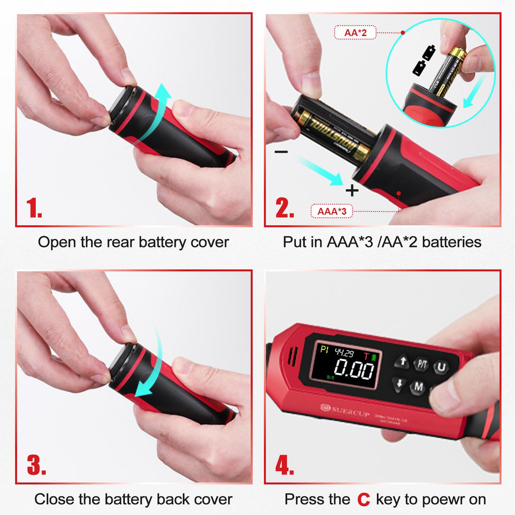 SUERCUP 3/8"&1/2" Digital Torque Wrench Set(0.66-44.29Ft.Lb/0.9-60N.m&3.8-250.8Ft.Lb/5.1-340Nm), ±1% Accuracy with Vibration, Buzzer,LED Notification and Five Units of Measure, for Car,Moto, DIY