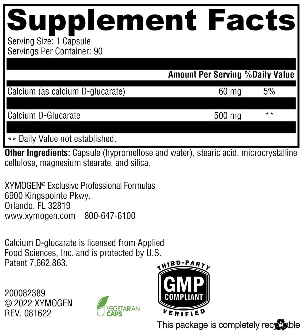 XYMOGEN Calcium D-Glucarate - Supports Endocrine Health & Liver Detox Pathways - Vegan, Gluten-Free & Non-GMO - 90 Capsules