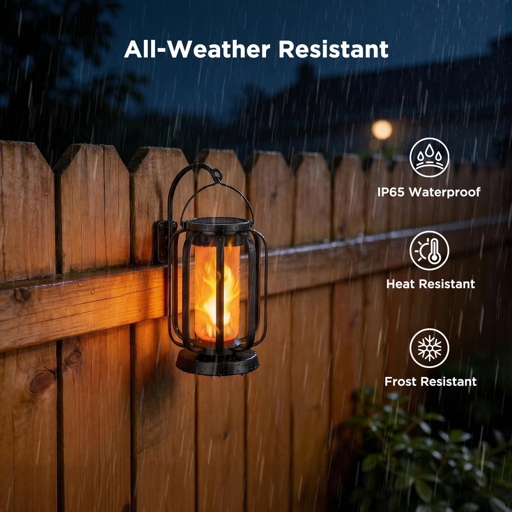 Hompavo Gen2 Solar Lanterns Outdoor Lights with Ultra-Real Flame, 2 Charging (USB/Solar) & 2 Modes - Waterproof Decorative Hanging/Table Lights for Pathway Yard Patio Garden Decor Gifts for Women, 2