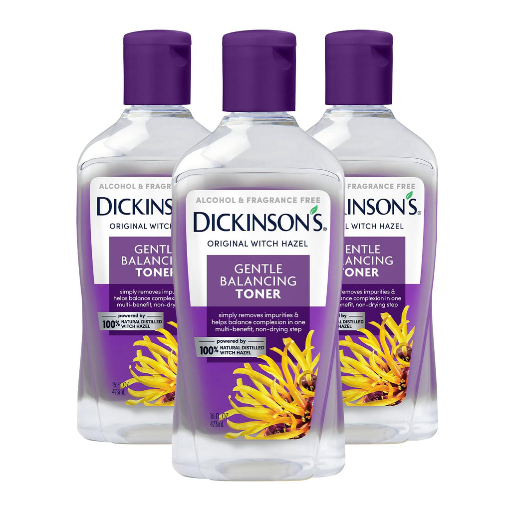 Dickinson's Original Witch Hazel Gentle Balancing Toner, 100% Natural Distilled Witch Hazel, Alcohol & Fragrance Free, Cleans Pores, Calms & Refines Skin, 16 Fl Oz, 3 Count
