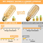 Owilukie E26 LED Bulb 6W Equivalent 60 watt, Vintage Edison Bulbs, Warm White 2700K Amber E26 Edison Bulb dimmable,Tubular T14 T45 LED Light Bulb, AC120V,500lm,CR90+,Glass,Pack of 4