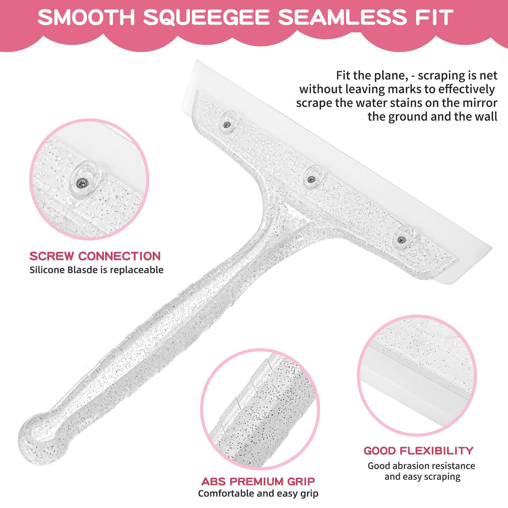 LTLUTU 8" Silicone Shower Squeegee for Glass Doors with Silver Hair Comb Set, Bathroom,Kitchen Safe Water Blade, Car Window,Mirror, Tile Scraper — Ideal for Hair Care and Glass Cleaning