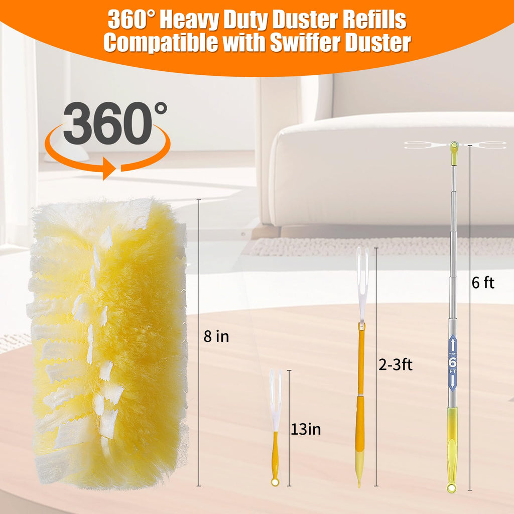 Senowi 40 Count 360° Heavy Duty Duster Refills Compatible with Swiffer,Large Size-Extra Thick Disposable Electrostatic Feather Duster Refill with 1 Retractable Handle(35-inch Length Fully expanded)