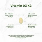 DEAL SUPPLEMENT Vitamin D3 2,000 IU + K2 MK7 50mcg Softgels | 2-in-1 Complex with Virgin Coconut Oil | Supports Heart, Bone, Teeth & Immune Health | Easy to Swallow